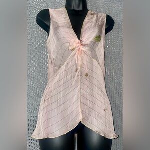 Rozae Nichols Blush Sheer Silk Blouse size medium butterflies